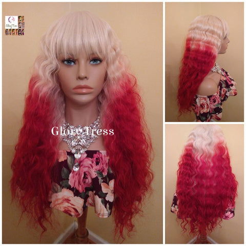 Wig, Wavy Wig, Wigs, China Bang Wig, Ombre Red Wig, Glory Tress, NEW ARRIVAL,  Ready To Ship // OCEAN