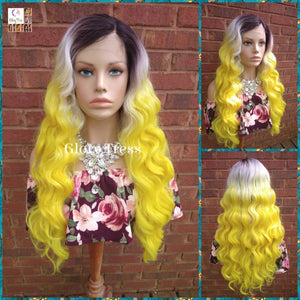 Lace Front Wig, Wavy Lace Front Wig, Wigs, Ombre Wig, Wig, Ombre Yellow Wig, Glory Tress, Cosplay Wig, Heat Safe, Ready To Ship // SUNSHINE
