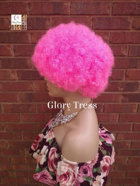 Pink Kinky Curly Afro Wig, Short Curly Wig, African American Wig, Halloween Costume Wig, Cheap Wig // GLOW