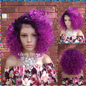 Lace Front Wig, Kinky Curly Wig, Curly Afro Wig, Ombre Pink Wig, Purple Wig,  Glory Tress, African American Wig, Ready To Ship // LIBERTY
