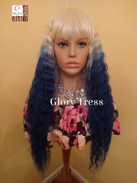 Wig, Wavy Wig, Wigs, China Bang Wig, Ombre Blue Wig, Glory Tress, NEW ARRIVAL,  Ready To Ship // OCEAN