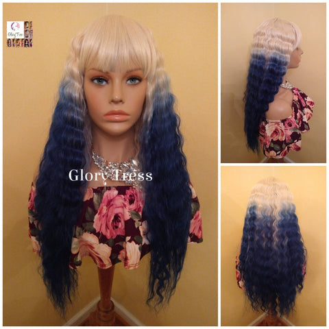 Wig, Wavy Wig, Wigs, China Bang Wig, Ombre Blue Wig, Glory Tress, NEW ARRIVAL,  Ready To Ship // OCEAN