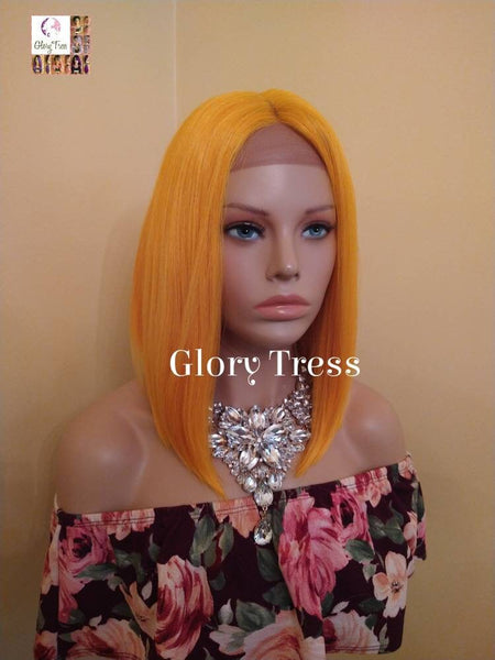 Lace Front Wig, Bob Wig, Yellow Orange Wig, HD Lace Wig, Glory Tress, Wig, African American Wig, Yellow wig, On Sale // RADIANT