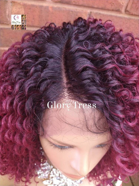 Lace Front Wig, Kinky Curly Wig, Curly Afro Wig, Ombre Burgundy Wig, Glory Tress, African American Wig, Ready To Ship //TAMAR