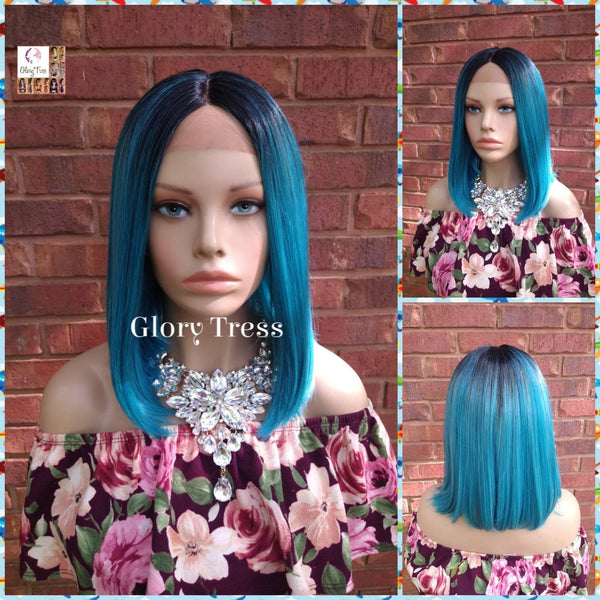 Lace Front Wig, Bob Wig, Ombre Blue Wig, Lace Wig, Glory Tress, Wig, African American Wig, Blue wig, On Sale //VIVID
