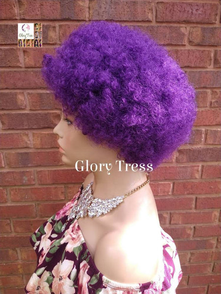 Kinky Curly Full Wig, Short Curly Wig, Purple Wig, Big Natural Afro Wig, African American Wig, Ready To Ship // SPRING