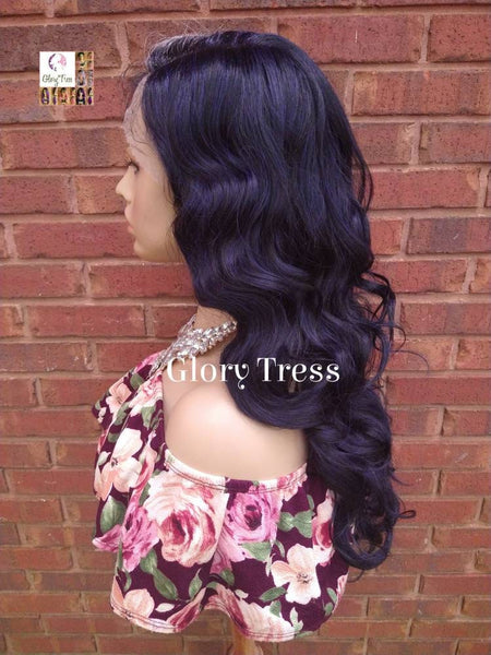 Lace Front Wig | Glory Tress |  Wavy Lace Front | Wig |Ombre Bluish Black Wig | Body Wave Wig | New Arrival // BLUEBERRY CREAM