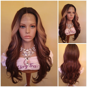 Blonde Wavy Lace Front Wig | Money Piece Highlights Ombre Blonde Wig | Glory Tress Wigs, Front Lace Wig For Chemo Alopeia // CHOCOLATE CREAM