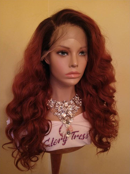 Lace Front Wig | Glory Tress | Human Hair Blend | Wavy Wig | 13X6 Free Parting |  HD Lace Frontal | Copper Wig | On Sale // GLAMOUR QUEEN