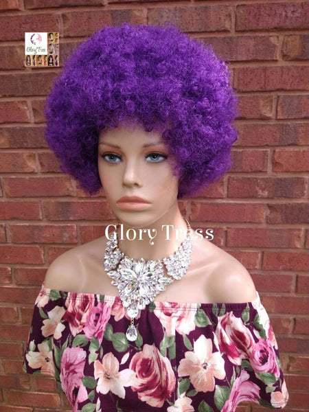 Kinky Curly Full Wig, Short Curly Wig, Purple Wig, Big Natural Afro Wig, African American Wig, Ready To Ship // SPRING