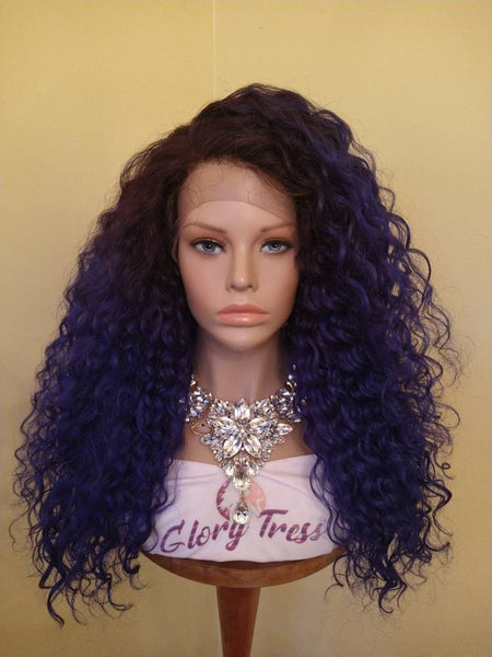 Curly Lace Front Wig | Glory Tress | Curly Wig |  Ombre Blue Wig |  African American Wig | 13 x 6 Free Parting |New Arrival // ENDURE