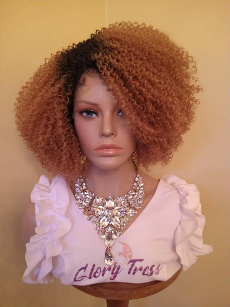 Lace Front Wig | Glory Tress | Kinky Curly Wig | Ombre Blonde Wig | Wigs | Wig | African American Wig | New Arrival // QUEEN
