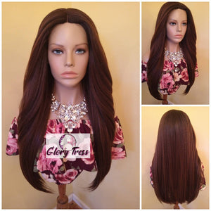 Kinky Straight Full Wig |  Glory Tress |  African American Wig | Yaki Texture | Brown Wig | Lace Parting Closure | READY To SHIP // COCONUT