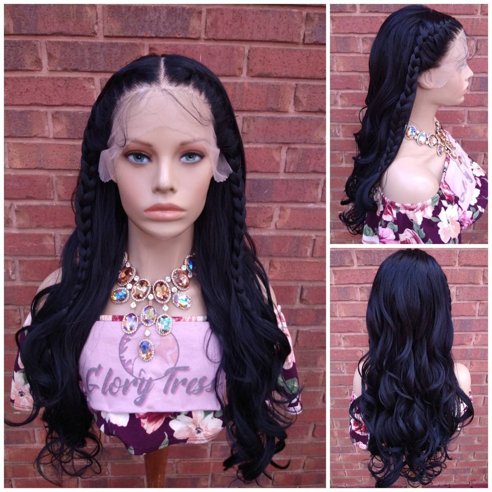 Black Curly Lace Front Wig | 13X6 HD Lace Front Wig | Pre-styled Braided Wedding Prom Wig | Glory Tress Wigs, Alopecia Chemo Wig / INDIA