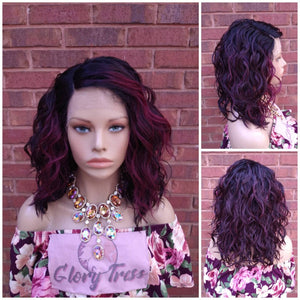 Burgundy Wavy Lace Front Wig | Ombre Burgundy Bob Wig |  Glory Tress Wigs | Cheap Wig / AUTUMN DREAM