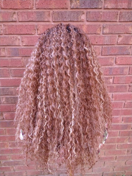 Braided Curly Lace Front Wig Ombre Blonde HD Lace Human Hair Blend Wig African American Wig Chemo Alopecia Wigs Glory Tress -TRIBAL PRINCESS