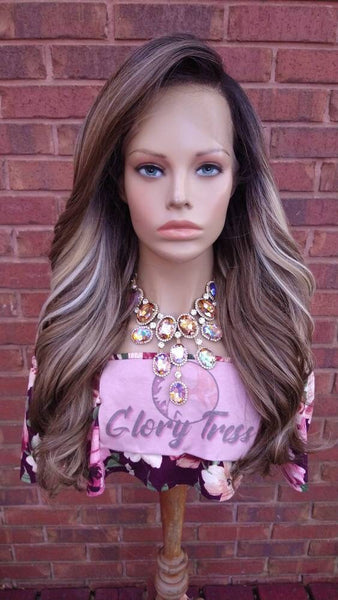 26" Curly Lace Front Wig Pre-Plucked HD Lace Wig Human Hair Blend Ash Blonde Wig With Highlights 13X6 Free Parting Glory Tress - GLAMOUR