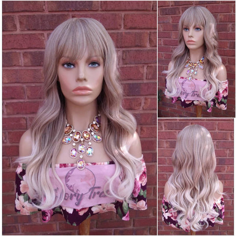 Light Ash Blonde Wavy Wig Ombre Wig Synthetic Wigs With Wispy Bangs Wigs For White Women Glory Tress Wigs Alopecia Chemo Wig - FAITH