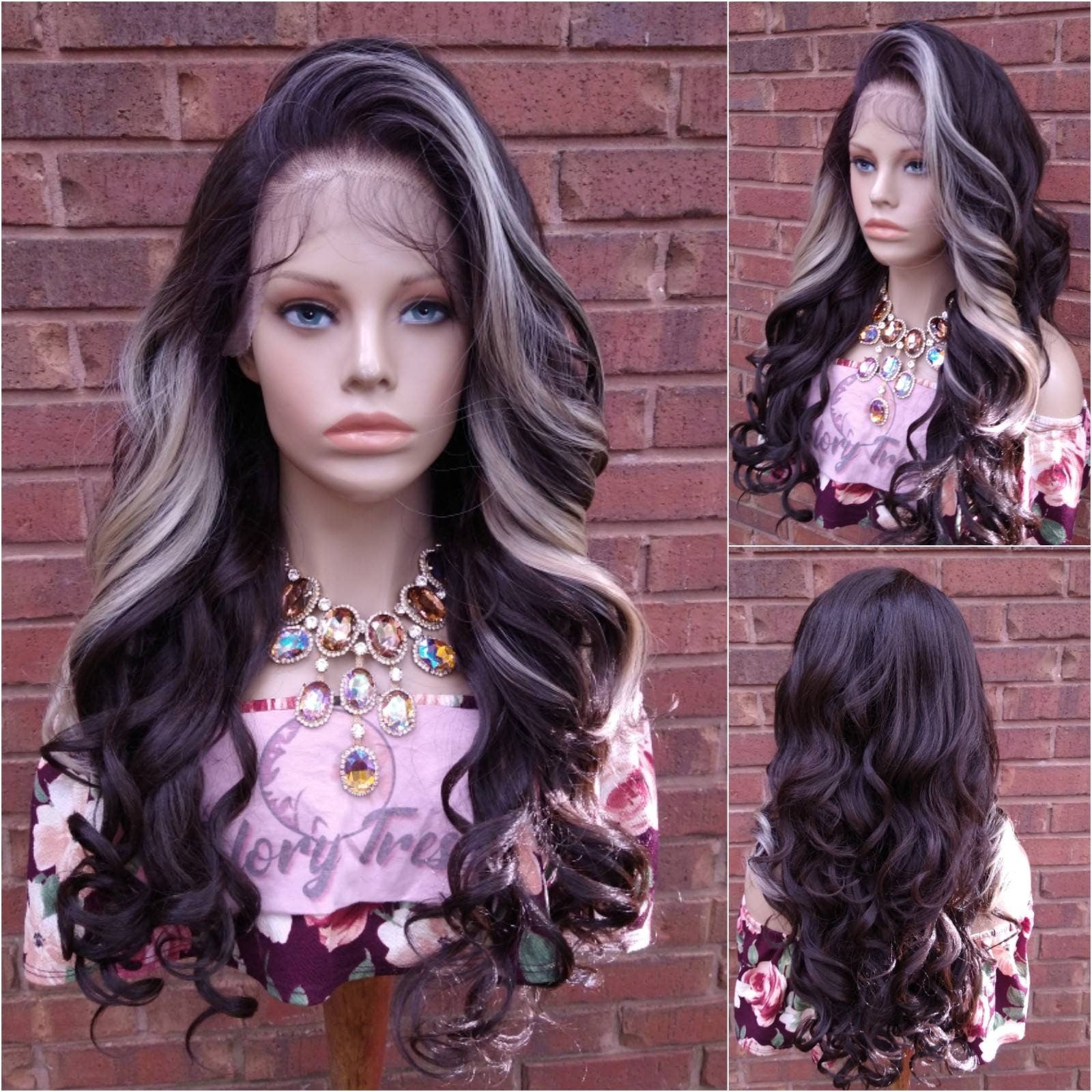 32" Curly Lace Frontal Wig Pre-Plucked HD Lace Wig Yaki Human Hair Blend Brown & Blonde Wig For Women 13X6 Free Parting Glory Tress- LUXURY