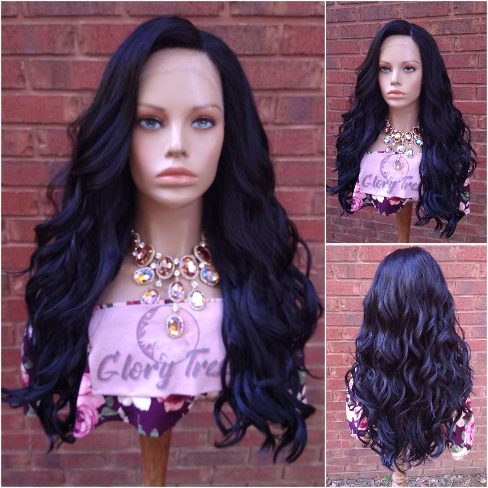 Black Wavy Lace Front Wig HD Lace Wig Synthetic Heat Resistant Wigs For Women Wig Lace Part Wig Chemo Alopecia Wigs Glory Tress -BLACK PEARL