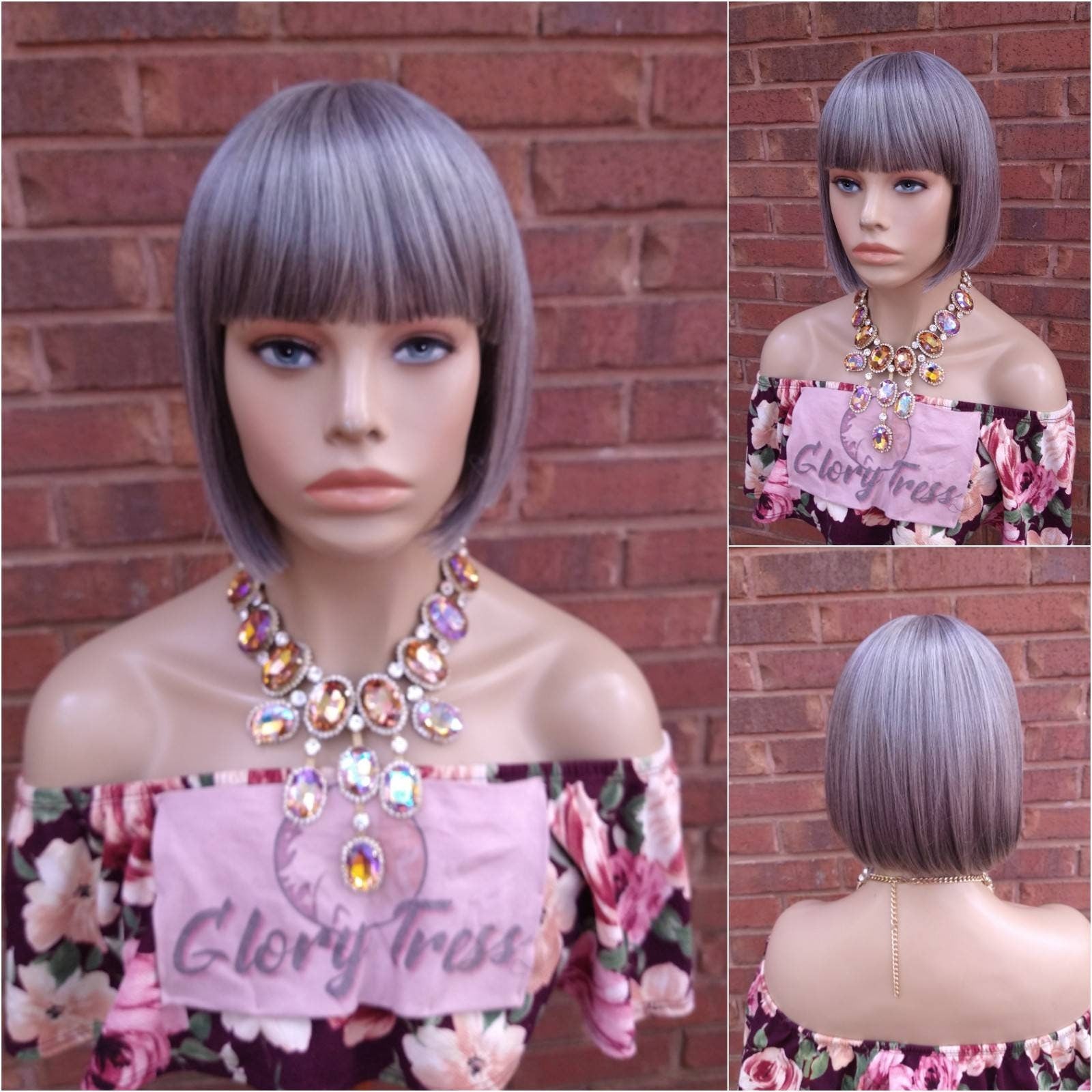 Silver Gray Wig With Bangs Straight Wig For Women Synthetic Heat Resistant Wig Alopecia Chemo Wigs China Bangs Glory Tress - STERLING QUEEN7