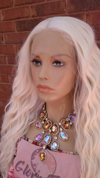 White Platinum Blonde Wavy Lace Front Wig HD Lace Free Parting Long Wavy Wig For White Women Chemo Alopecia Wig Glory Tress - TRUELOVE