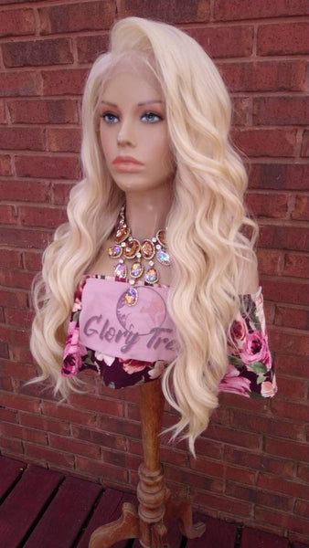 Long Glamorous Wavy Lace Front Wig Pre-Plucked HD Lace Human Blend Wigs For Women Platinum Blonde Wig 13x6 Free Parting Glory Tress - ANGEL