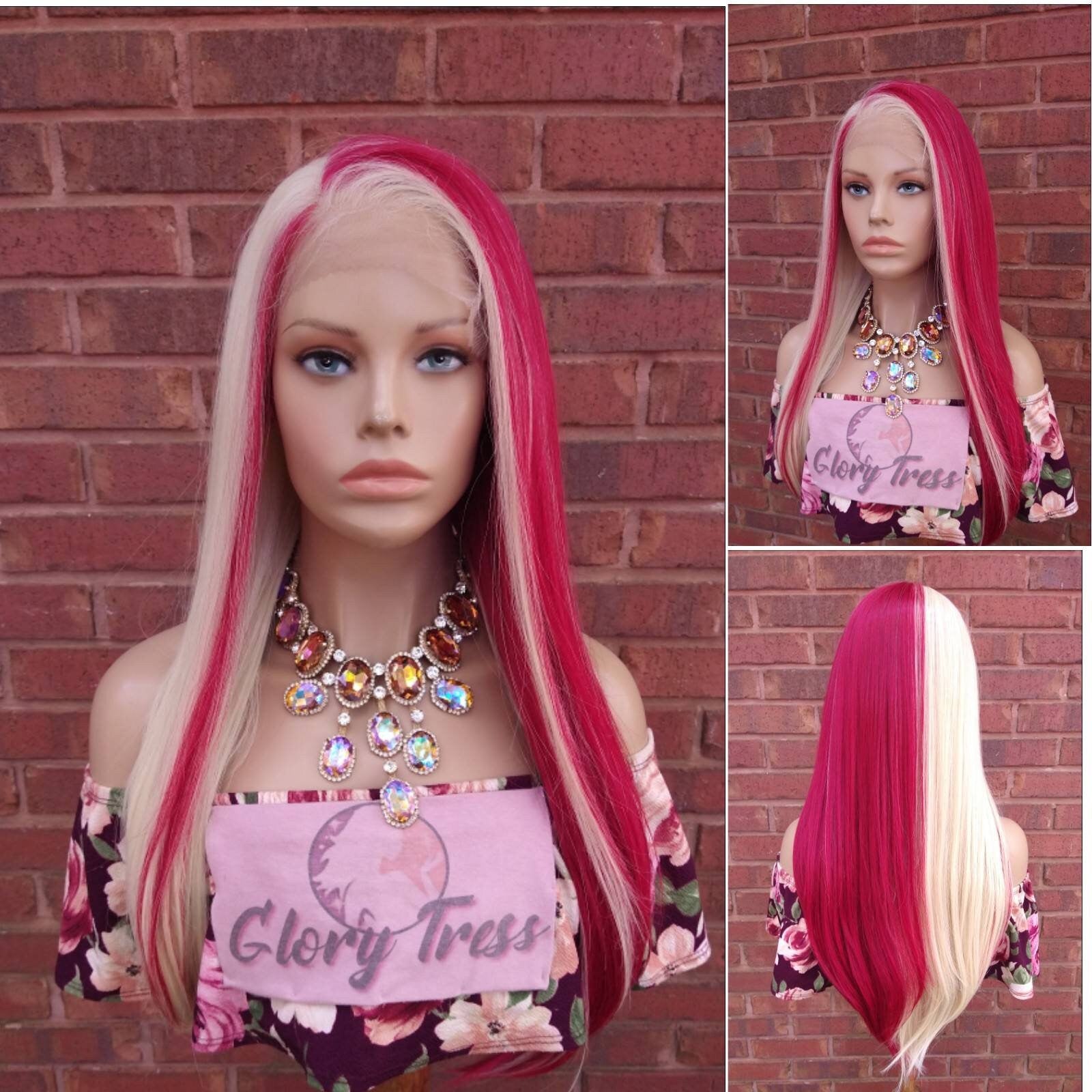 Blonde Red Straight Lace Frontal Wig Pre-Plucked HD Transparent Lace Human Blend Wig 13x6 Free Parting Glory Tress Alopecia Wig - PEPPERMINT