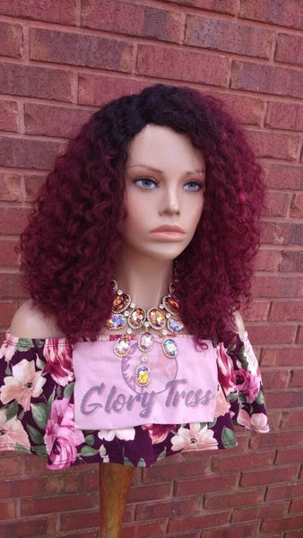 Kinky Curly Full Wig 100% Brazilian Virgin Remy Human Hair Ombre Burgundy Wig For Black Women Alopecia Chemo Wigs Glory Tress - MEEK