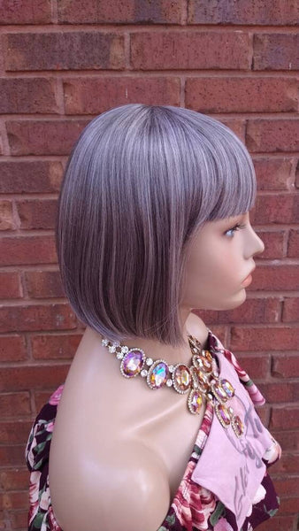 Silver Gray Wig With Bangs Straight Wig For Women Synthetic Heat Resistant Wig Alopecia Chemo Wigs China Bangs Glory Tress - STERLING QUEEN7