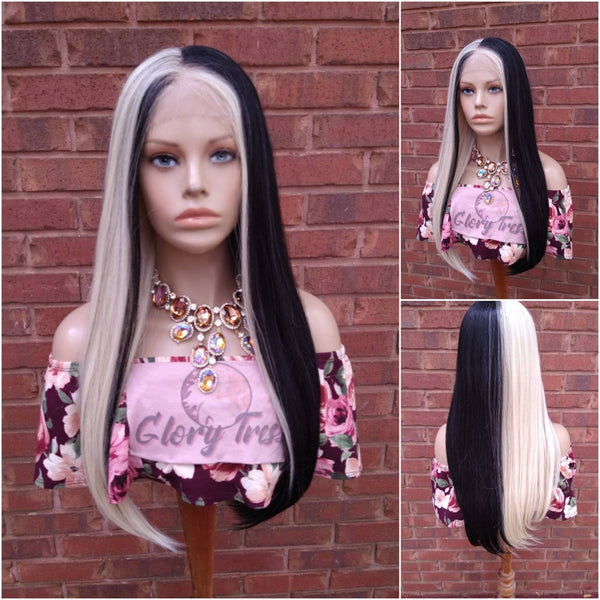 Blonde & Black Lace Frontal Wig Straight Wig With HD Lace Human Blend Wig 13x6 Free Parting Glory Tress Wigs Alopecia Wig - COOKIE