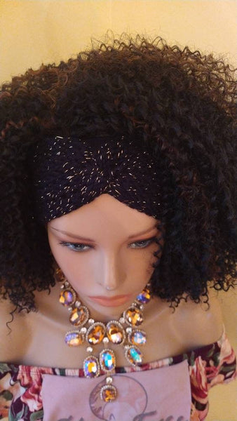 Headband Half Wig With Free Crochet Headband Kinky Curly Wig Black Wig Auburn Highlights Glory Tress African American Wig - PROSPERITY