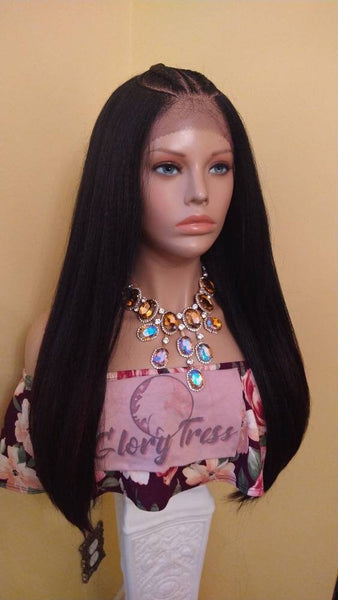 Straight Lace Front Wig Hand-Braided Wig Human Blended Wig Corn Row Wig African American Wig 13x4 Free Parting Lace Glory Tress - REDEMPTION