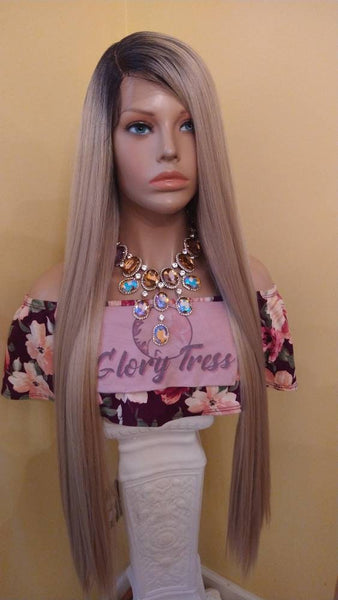 Lace Front Wig Ombre Ash Blonde Straight Wigs For Women HD Lace Wig Alopecia Chemo Wig Glory Tress - FIERCE