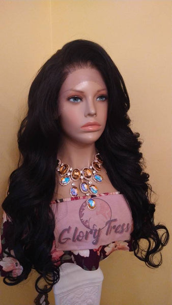 Black Curly Lace Frontal Wig Pre-Plucked HD Lace Wig Yaki Human Hair Blend Wig For Women 13X6 Free Parting Glory Tress- PRINCESS