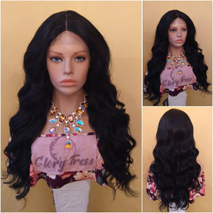 Black Wavy Lace Front Wig | HD Lace Wig | Synthetic Heat Resistant Wigs For Women | Lace Part Wig, Chemo Alopecia Wigs, Glory Tress -ADMIRE