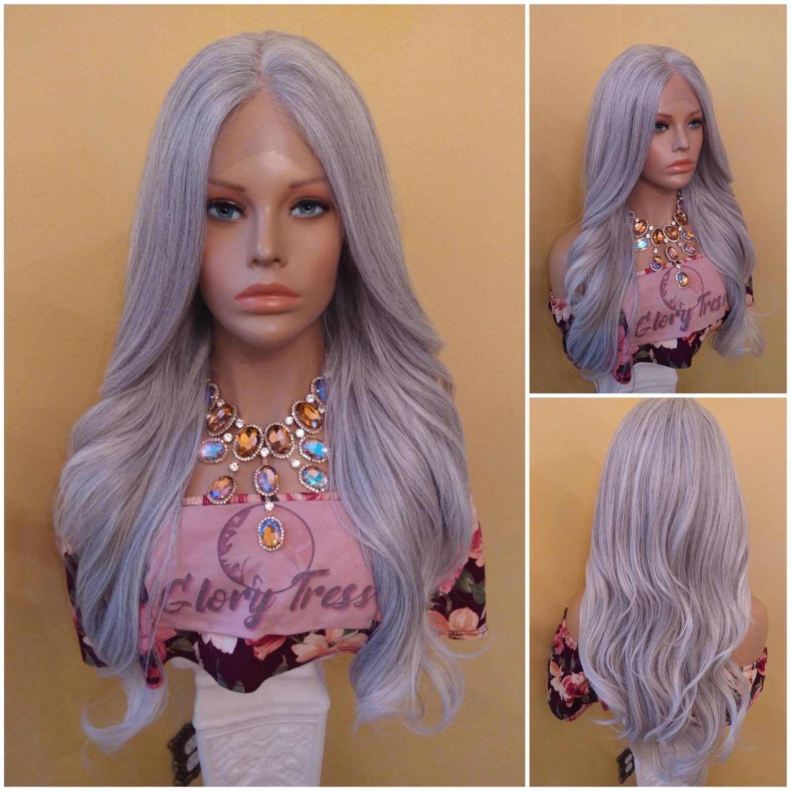 Platinum Sliver Wavy Lace Front Wig|  HD Lace Wig |Gray Wig For Women Long Synthetic Wig Cosplay Party Wigs Glory Tress Gift For Her - STORM