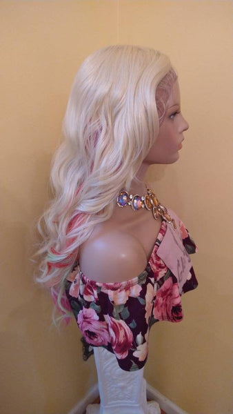 Wavy Lace Front Wig, Wig, Ombre Blonde/ Rainbow Wig, Glory Tress, Wig, Unicorn Haircolor, Cosplay Wig, Heat Safe // DIVA