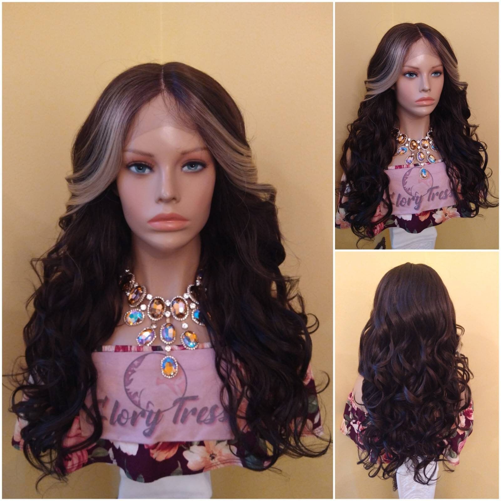 Brown Wavy Lace Front Wig | Ombre Brown Wig With Blonde Highlights |  Glory Tress Wigs | Alopecia Chemo Wig / SHEBA