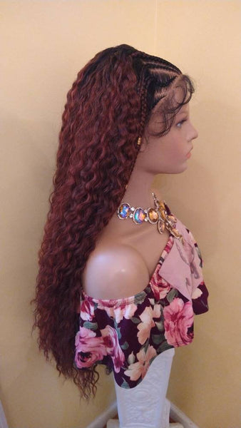 Curly Lace Front Wig | Ombre Copper Red | Hand-Braided Wig Fulani Tribal Braided African American Wig 13x4 Free Parting Glory Tress - SHEBA