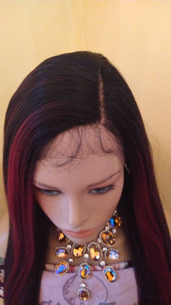 Lace Front Wig Wig Ombre Burgundy Highlights Straight Wigs For Women HD Lace Wig Alopecia Chemo Wig Glory Tress - RUBIES