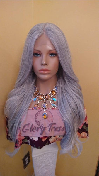 Platinum Sliver Wavy Lace Front Wig|  HD Lace Wig |Gray Wig For Women Long Synthetic Wig Cosplay Party Wigs Glory Tress Gift For Her - STORM