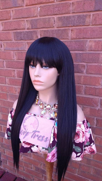 Black Full Wig With Bangs China Bang Wig For Women Long Straight Black Wig African American Wig Glory Tress - BEAUTY