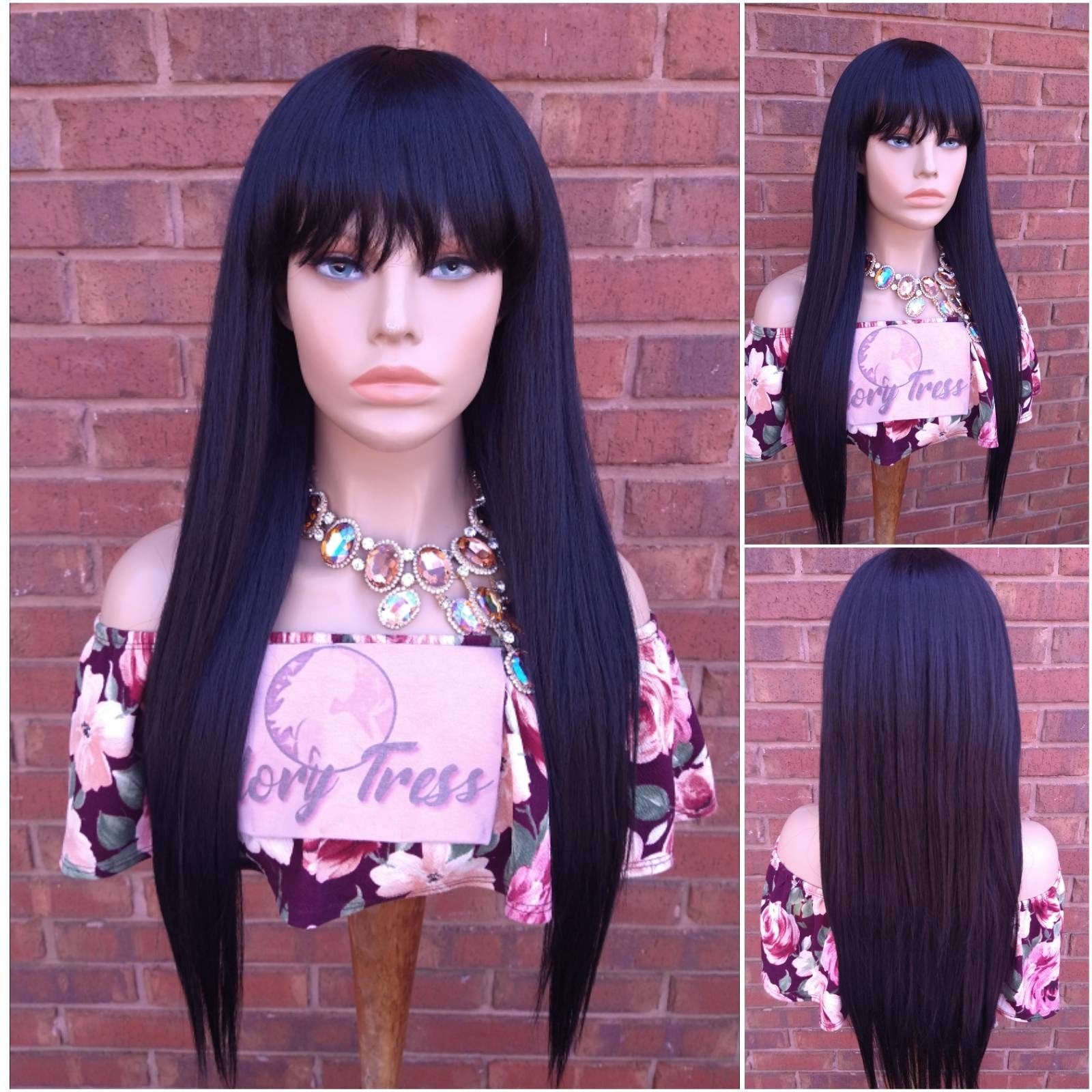 Black Full Wig With Bangs China Bang Wig For Women Long Straight Black Wig African American Wig Glory Tress - BEAUTY