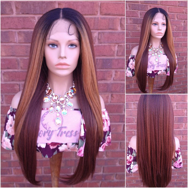 Kinky Straight Lace Front Wig | HD Lace Wig | Natural Yaki Straight Wig | Ombre Auburn Wig, Glory Tress, African American Wig -  GRACEFUL