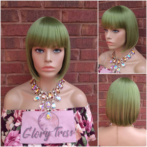 Green Synthetic Bob Wig with Bangs Short Bob Straight Hair Wigs For Women China Bangs Bob Style Heat Resistant Wig Glory Tress - FRESH