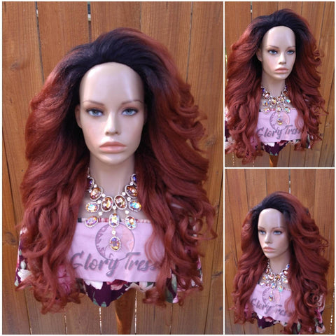 Curly Half Wig, Wigs, African American Wig, Kinky Curly Wig, Natural Yaki Wig, Blown Out Hairstyle, Ombre Copper Red // REVIVAL