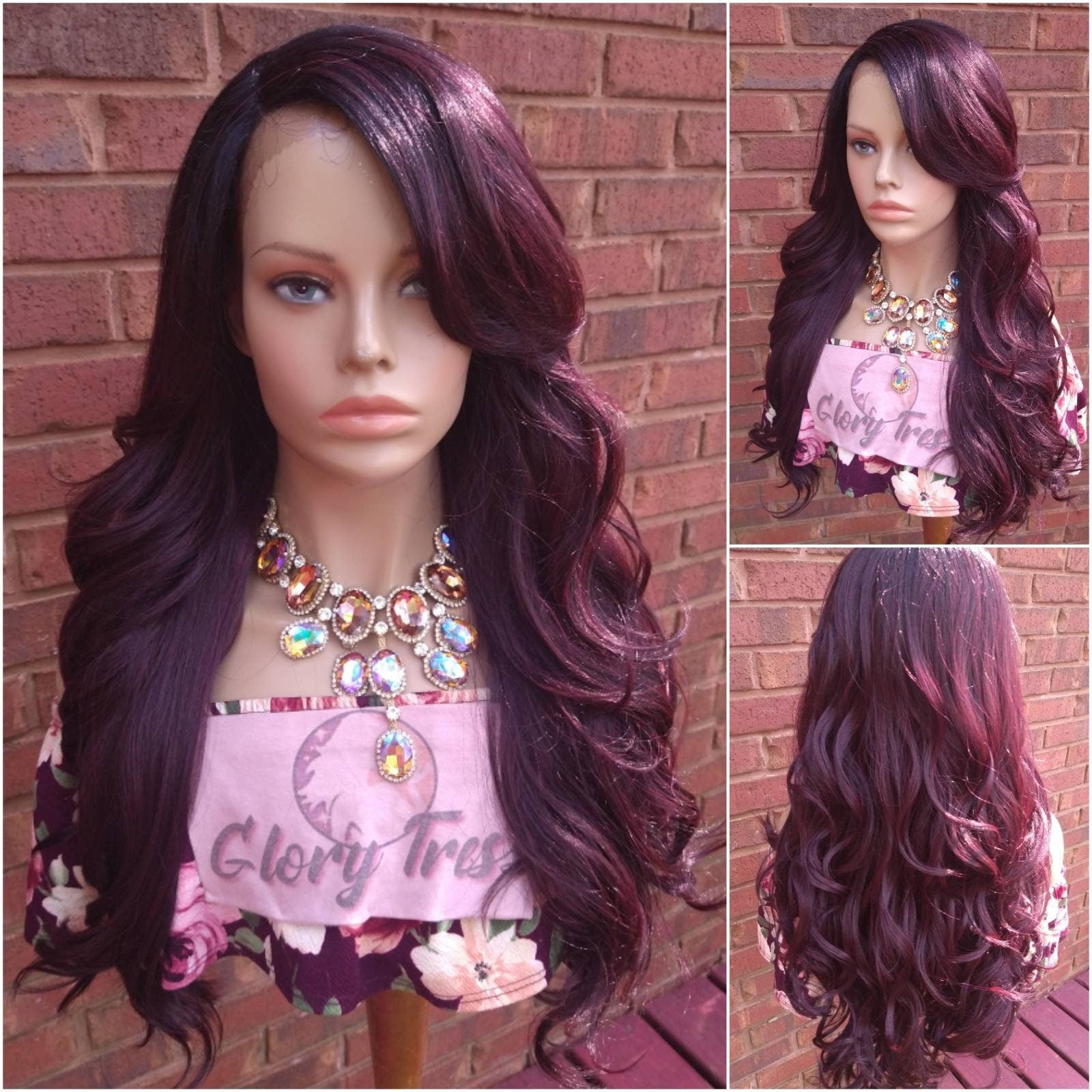Lace Front Wig, Curly Wigs For Women, Dark Red Wig, Burgundy Wig, Glory Tress, African American Wig, // SALVATION