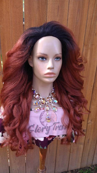 Curly Half Wig, Wigs, African American Wig, Kinky Curly Wig, Natural Yaki Wig, Blown Out Hairstyle, Ombre Copper Red // REVIVAL