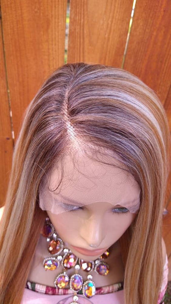 Lace Front Wig Ombre Ash Blonde With Highlights Straight Wigs For Women HD Lace Wig Alopecia Chemo Wig Glory Tress - CARAMELCREAM